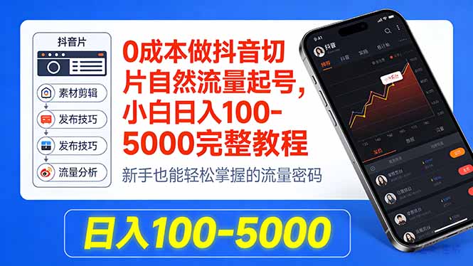0成本做抖音切片自然流量起号，小白日入100-5000完整教程-初遇