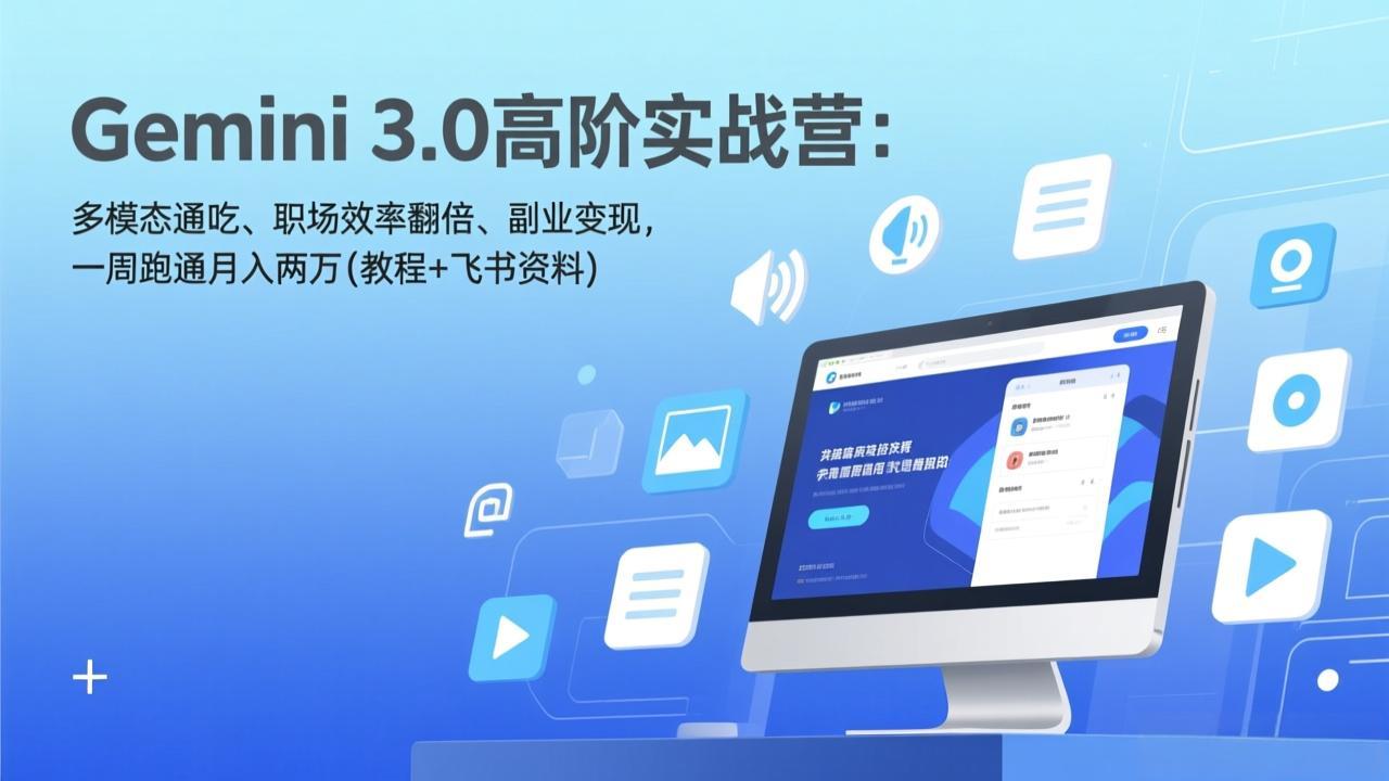 Gemini 3.0高阶实战营:多模态通吃、职场效率翻倍、副业变现,一周跑通月入两万(教程+飞书资料-初遇