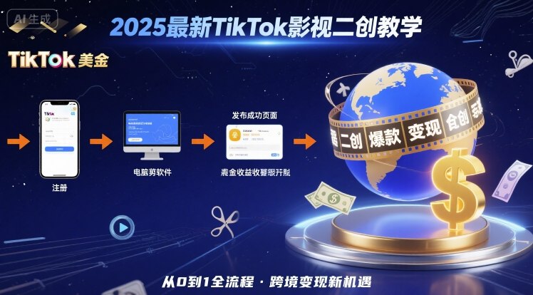 2025年最新TikTok影视二创教学,从注册到发布撸美金全流程,跨境变现新机遇-初遇