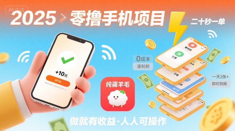 2025年零撸手机项目,二十秒一单,纯薅羊毛 一天2张+做就有-初遇