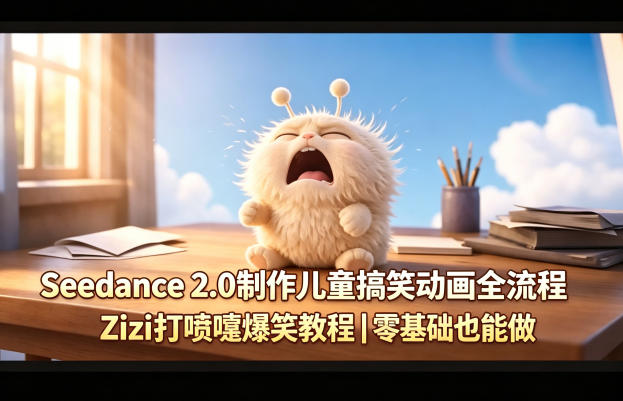 Seedance 2.0制作儿童搞笑动画全流程Zizi打喷嚏爆笑教程｜零基础也能做-初遇