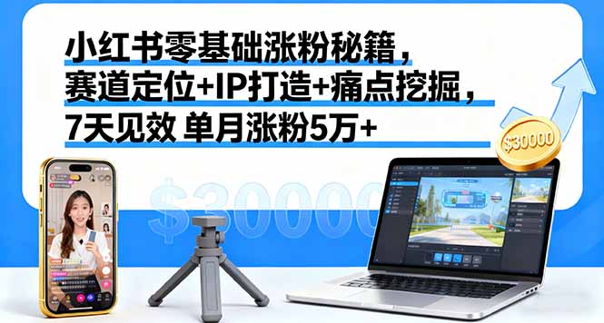 小红书零基础涨粉秘籍,赛道定位+IP打造+痛点挖掘,7天见效 单月涨粉5万+-初遇