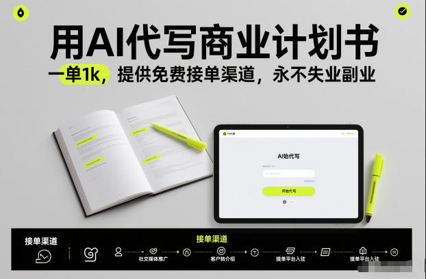 用AI代写商业计划书，一单1k，提供免费接单渠道，永不失业副业-初遇