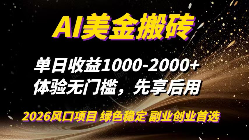 AI美金搬砖，单日收益1000-2000+，2025风口项目，可以副业，可以全职，可以工作室放大-初遇