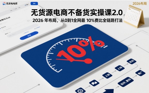 无货源电商不备货实操课2.0，2026年布局，从0到1全网最低10%费比全链路打法【更新26年3月】-初遇