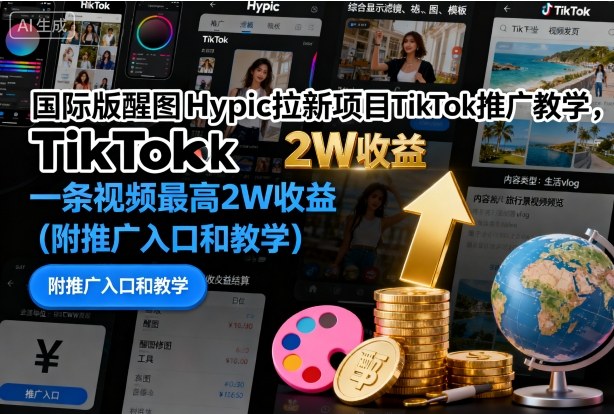 国际版醒图Hypic拉新项目TikTok推广教学,一条视频最高2W收益(附推广入口和教学)-初遇