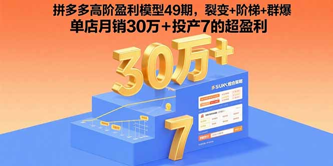 拼多多高阶盈利模型49期，裂变+阶梯+群爆  单店月销30万+投产7的超盈利-初遇
