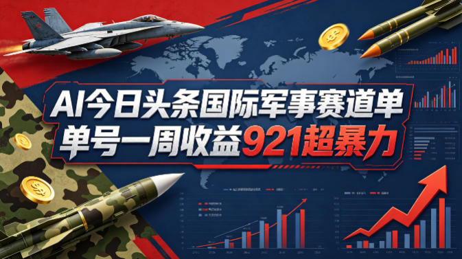 AI今日头条国际军事赛道，单号一周收益921，超暴力-初遇