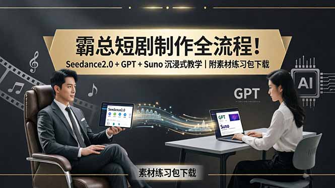 霸总短剧制作全流程！Seedance2.0 + GPT + Suno 沉浸式教学｜附素材练习包下载-初遇