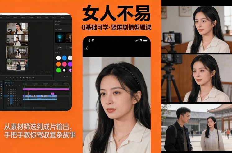 0基础可学！《女人不易》竖屏剧情剪辑课，从素材筛选到成片输出，手把手教你驾驭复杂故事-初遇