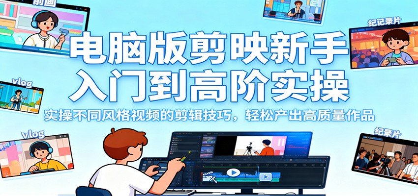 电脑版剪映新手入门到高阶实操,实操不同风格视频的剪辑技巧,轻松产出高质量作品-初遇