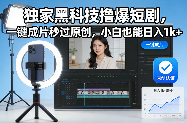 独家黑科技撸爆短剧，一键成片秒过原创，小白也能日入1k+【揭秘】-初遇