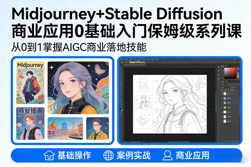 AIGC商业应用Midjourney+Stable Diffusion教程，0基础入门保姆级系列课-初遇