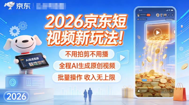 2026京东短视频新玩法！不用拍剪不用播，全程AI生成原创视频，批量操作收入无上限-初遇