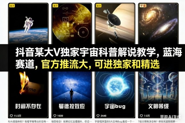 抖音某大V独家宇宙科普解说教学，蓝海赛道，官方推流大，可进独家和精选-初遇