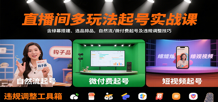 直播间多玩法起号实战课:含绿幕搭建、选品排品,自然流/微付费起号及违规调整技巧-初遇