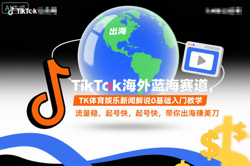 TikTok海外蓝海赛道，TK体育娱乐新闻解说0基础入门教学，流量稳，起号快，带你出海賺美刀-初遇
