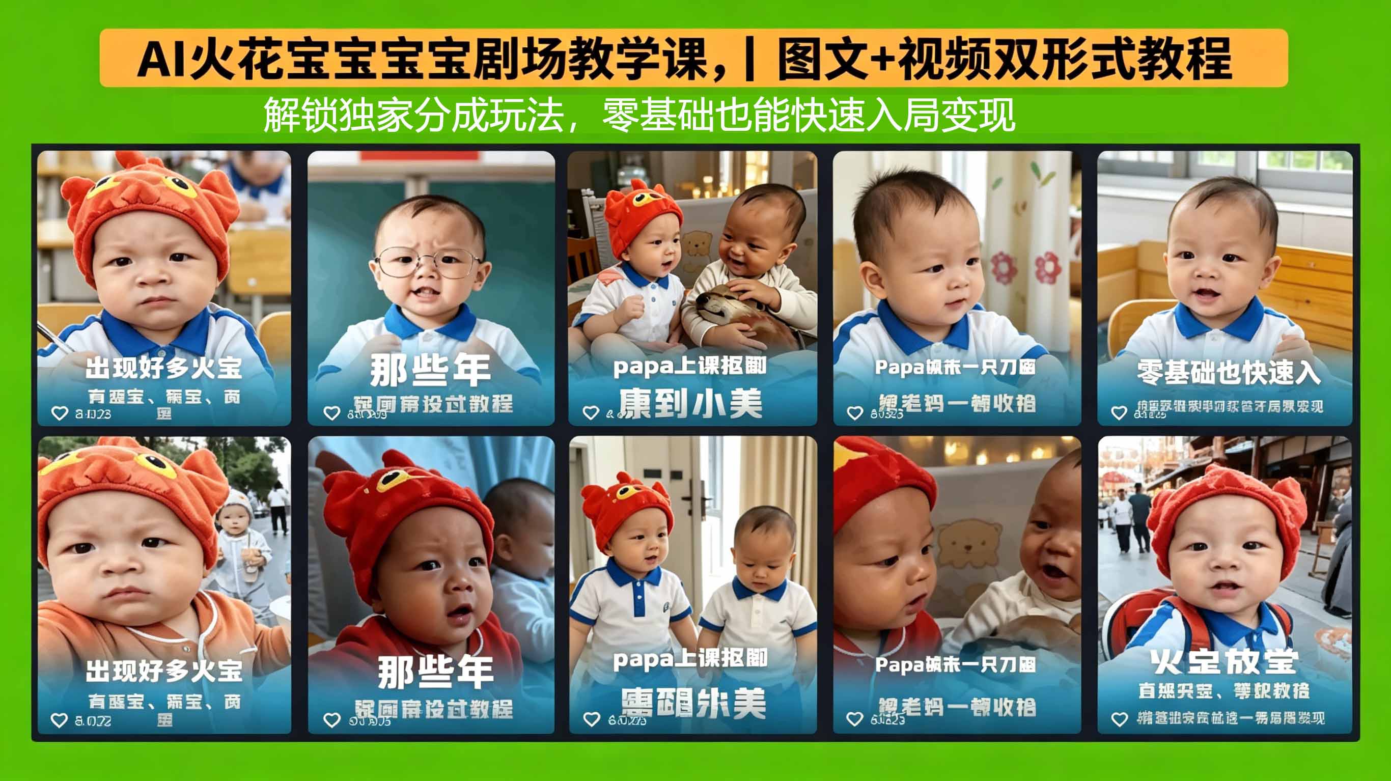 AI火花宝宝宝宝剧场教学课，图文+视频双形式教程，解锁独家分成玩法，零基础也能快速入局变现-初遇