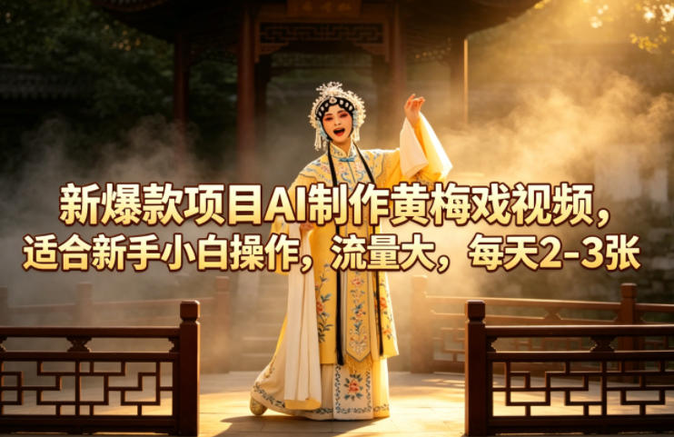 新爆款项目AI制作黄梅戏视频，适合新手小白操作，流量大，每天2-3张-初遇