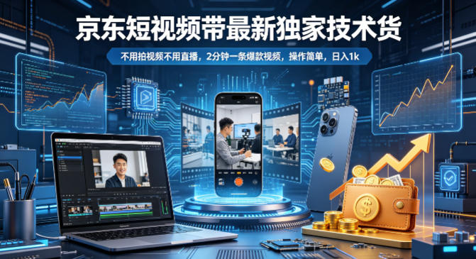 京东短视频带货最新独家技术，不用拍视频不用直播，2分钟一条爆款视频，操作简单，日入1k+【揭秘】-初遇