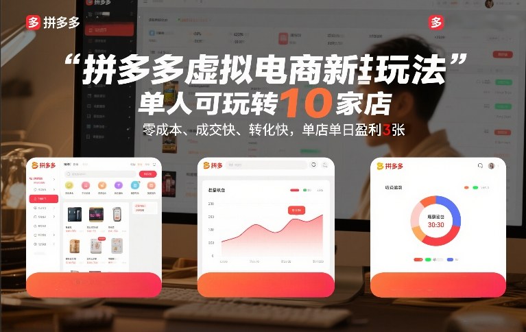 拼多多虚拟电商新玩法，单人可玩转10家店，零成本、成交快、转化快，单店单日盈利3张【揭秘】-初遇