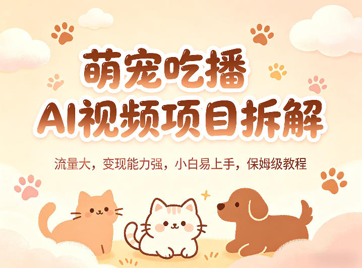 萌宠吃播AI视频项目拆解，流量大，变现能力强，小白易上手，保姆级教程-初遇