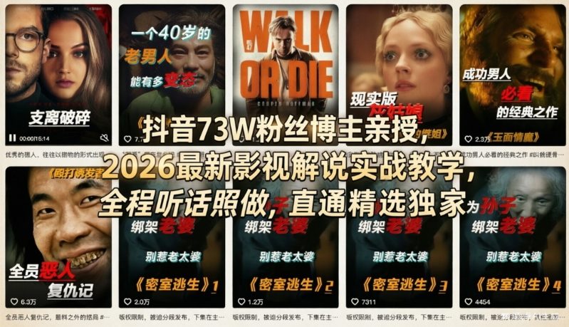 抖音73W粉丝博主亲授，2026最新影视解说实战教学，全程听话照做，直通精选独家-初遇