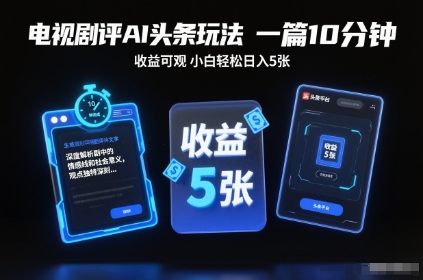 电视剧评AI头条玩法,一篇10分钟,收益可观,小白轻松日入5张+【独家】-初遇