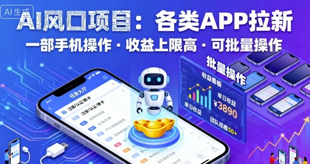 AI风口项目,各类APP拉新,一部手机就可以操作,收益上限高,可批量操作-初遇