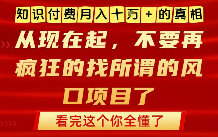 知识付费月入10个W的真相，做网创项目这一个就够了，不要再疯狂的找所谓的风口项目【揭秘】-初遇