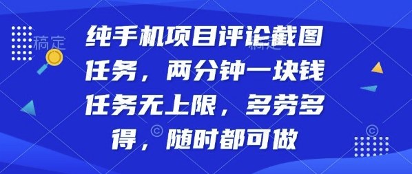 纯手机项目评论截图任务，两分钟一块钱多劳多得，随时随地都能做【揭秘】-初遇