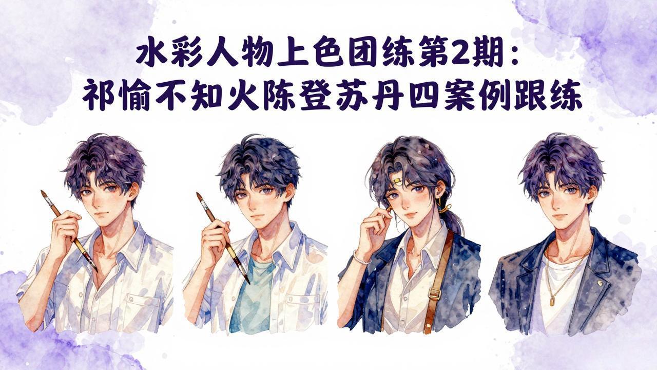 水彩人物上色团练第2期：祁煜不知火陈登苏丹四案例跟练，手把手提升绘画能力-初遇