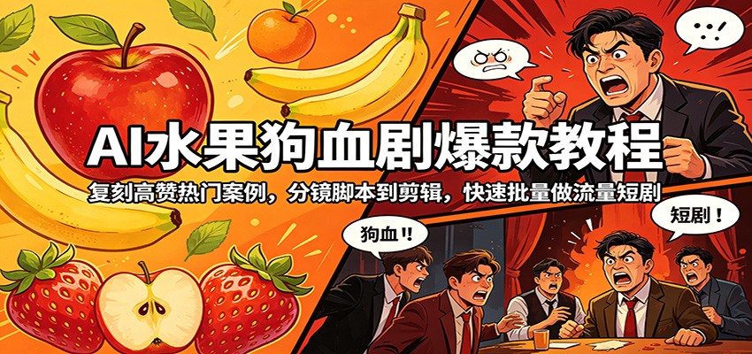 AI水果狗血剧爆款教程：复刻高赞热门案例，分镜脚本到剪辑，快速批量做流量短剧-初遇