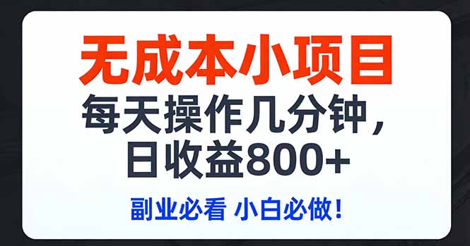 无成本小项目,每天操作几分钟,日收益800+ 副业必看 小白必做！-初遇