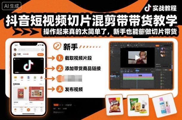 抖音短视频切片混剪带货教学，操作起来真的太简单了，新手也能做切片带货-初遇