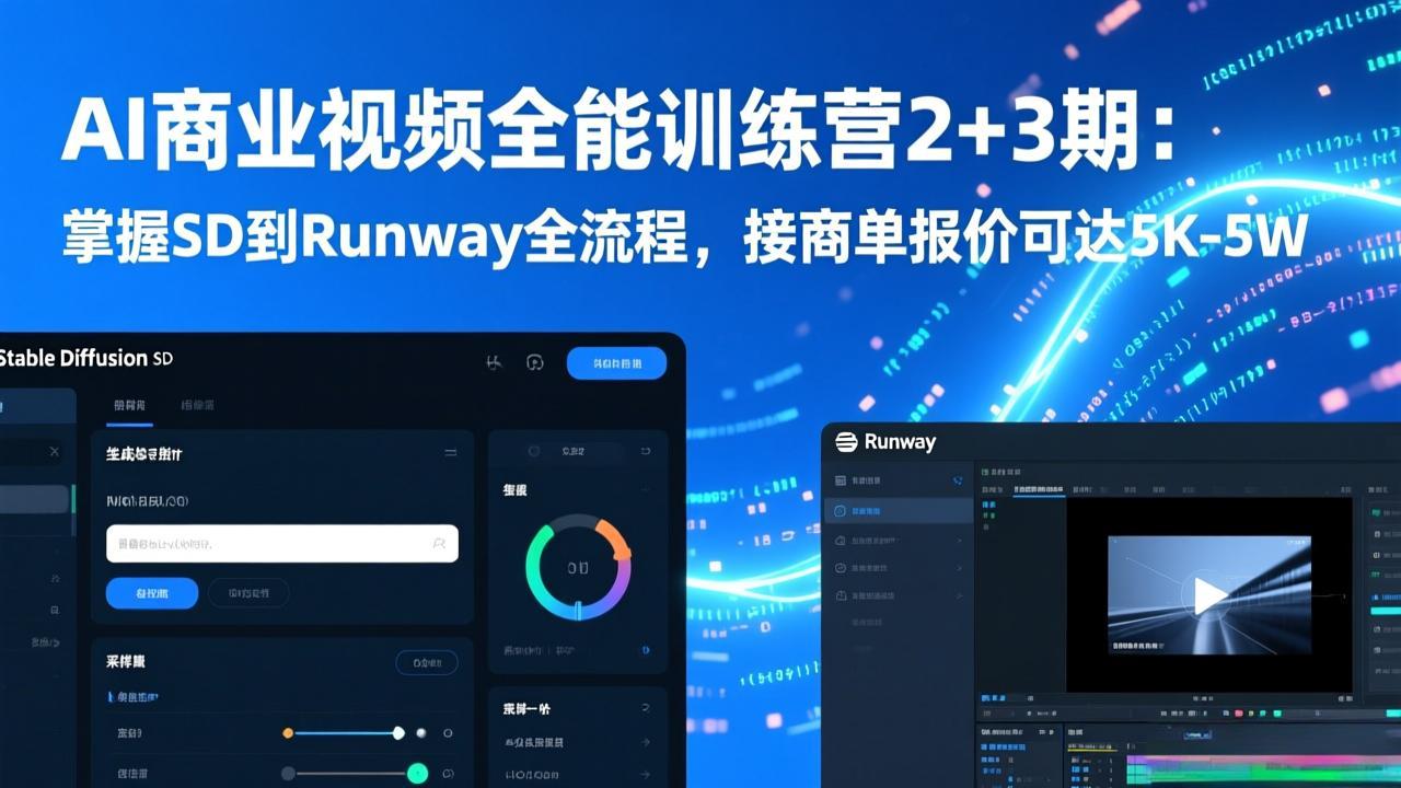 AI商业视频全能训练营2+3期：掌握SD到Runway全流程，接商单报价可达5K-5W-初遇