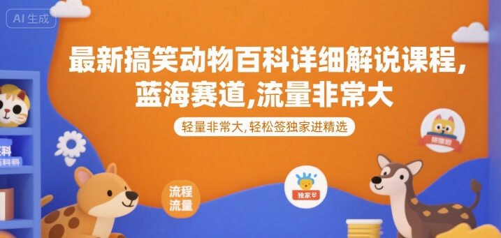 最新搞笑动物百科详细解说课程,蓝海赛道,流量非常大,轻松签独家进精选-初遇