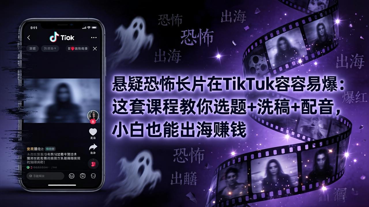 悬疑恐怖长片在TikTok最容易爆：这套课程教你选题+洗稿+配音，小白也能出海赚钱-初遇
