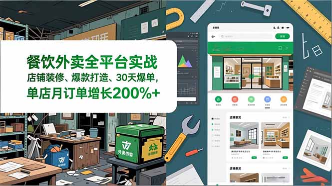 餐饮外卖全平台实战，店铺装修、爆款打造、30天爆单，手把手教学，单店月订单增长200%+-初遇