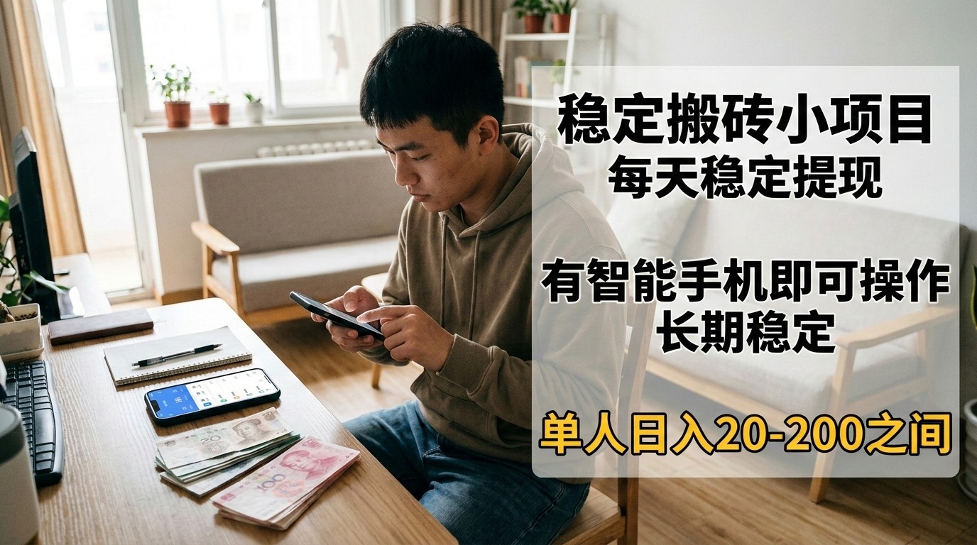 稳定搬砖小项目,每天稳定提现,有智能手机即可操作-初遇