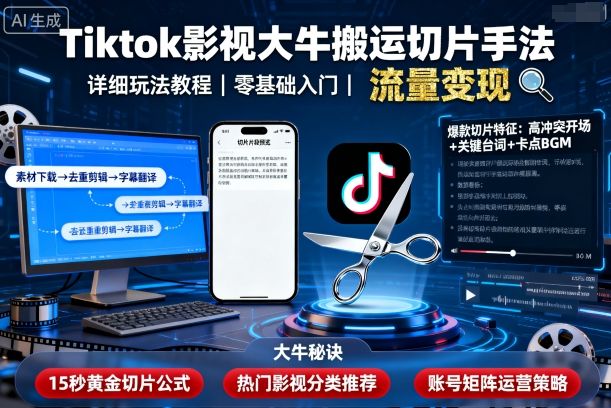 Tiktok影视大牛搬运切片手法，详细玩法教程-初遇