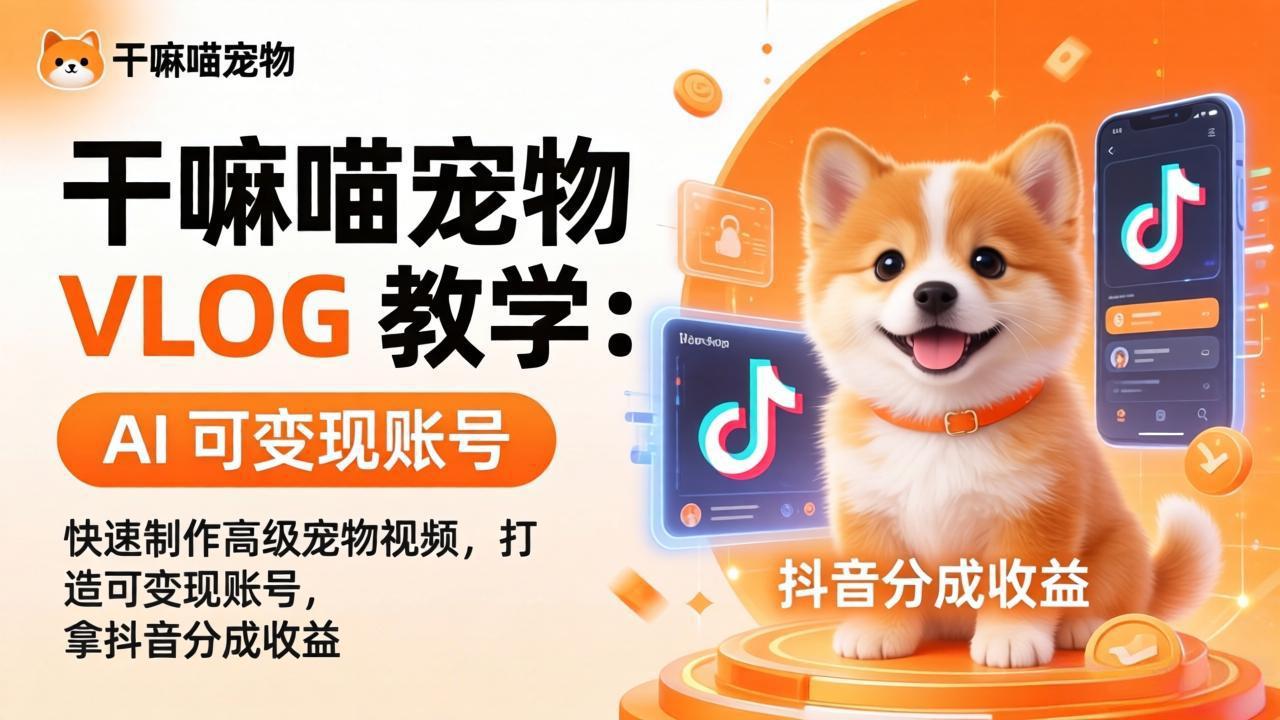 干嘛喵宠物 VLOG 教学：AI 快速制作高级宠物视频，打造可变现账号，拿抖音分成收益-初遇