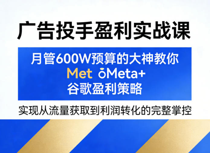 广告投手盈利实战课，月管600W预算的大神教你Meta+谷歌盈利策略，实现从流量获取到利润转化的完整掌控-初遇