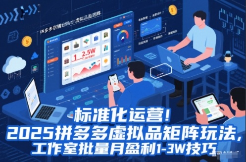 标准化运营!2025拼多多虚拟品矩阵玩法,工作室批量月盈利1-3W技巧【揭秘】-初遇