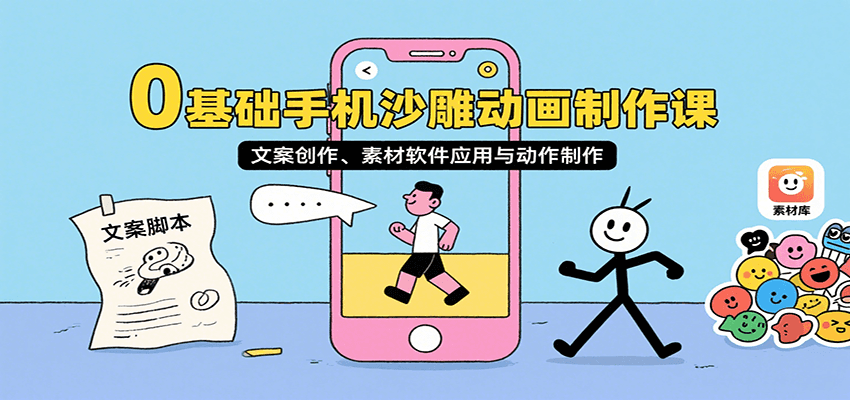 0基础手机沙雕动画制作课,文案创作、素材软件应用与动作制作-初遇