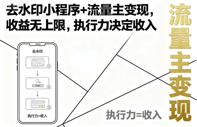 去水印小程序+流量主变现，收益无上限，执行力决定收入-初遇