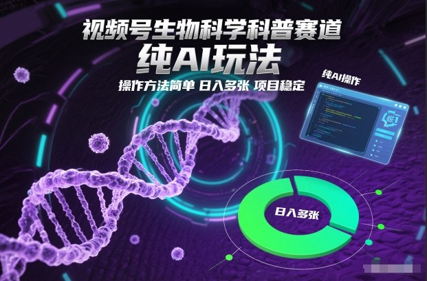 视频号生物科学科普赛道,纯AI玩法,操作方法简单,日入多张,项目稳定-初遇