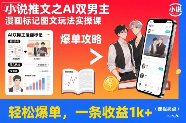 小说推文之AI双男主漫画标记图文玩法实操课，轻松爆单，一条收益1k+-初遇