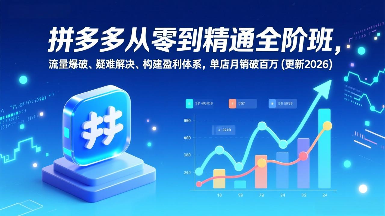 拼多多从零到精通全阶班，流量爆破、疑难解决，构建盈利体系，单店月销破百万(更新2026-初遇