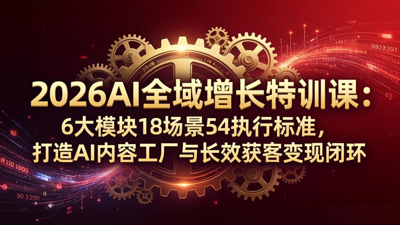 2026AI全域增长特训课：6大模块18场景54执行标准，打造AI内容工厂与长效获客变现闭环-初遇